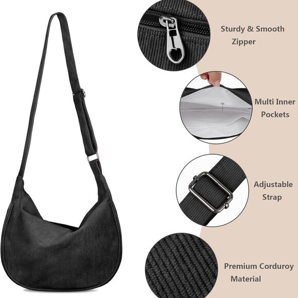 Fashionable Corduroy Crossbody Bag - Lightweight, Spacious & Versatile - Picture 2 of 7